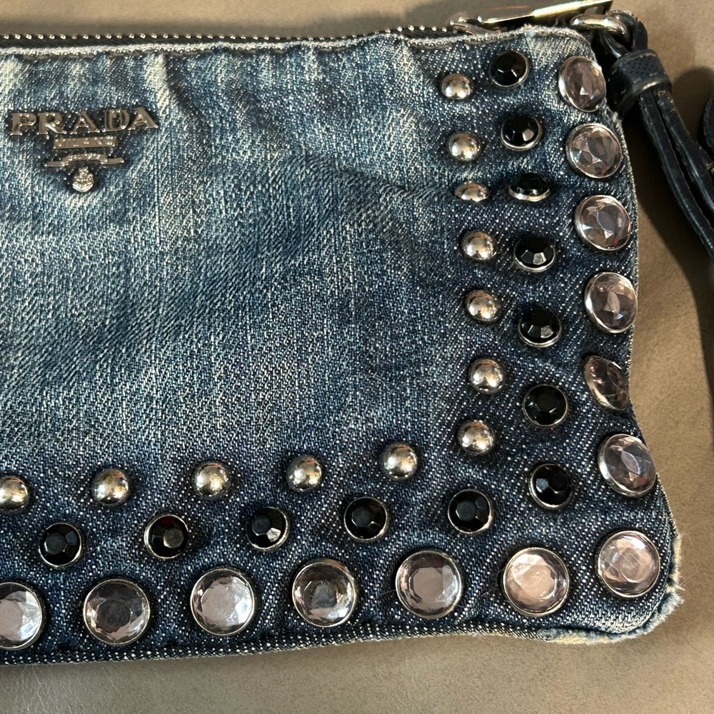 💥SOLD💥 PRADA Denim Borchie Wristlet Pouch Bag Authentic with COA cards receipt - Picture 7 of 17